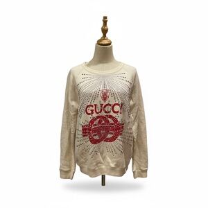 Gucci Women's Rhinestone in Cream with Red Logo Sweatshirt